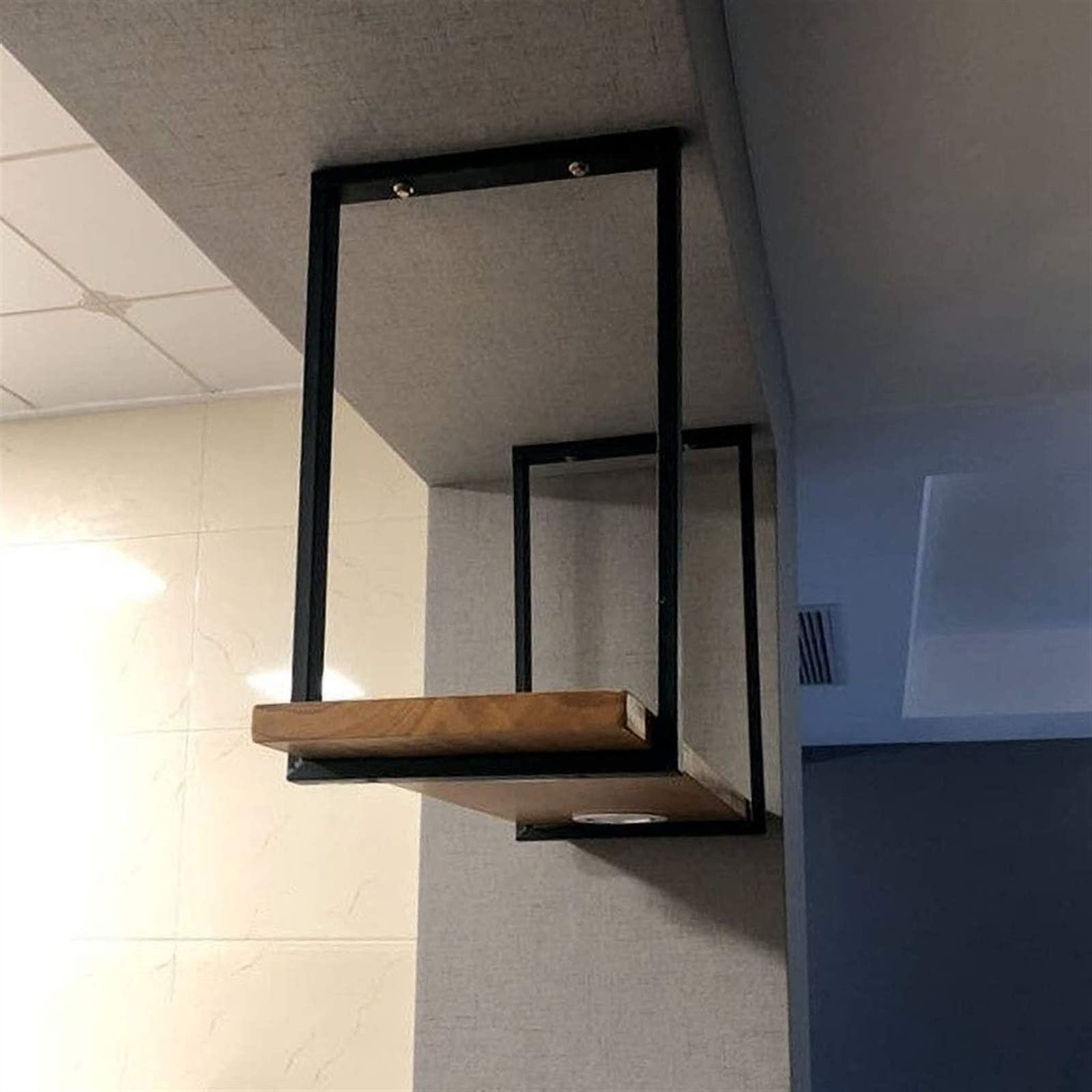 Nordic Style Ceiling Hanging Shelf - 2cm Solid Wood Floating Plant Rack & Wine Storage, Iron Art Decor for Kitchen, Bar, Living Room, Dining Room (120x30x50cm) - Perfect for Small Space Organization & Home Decor