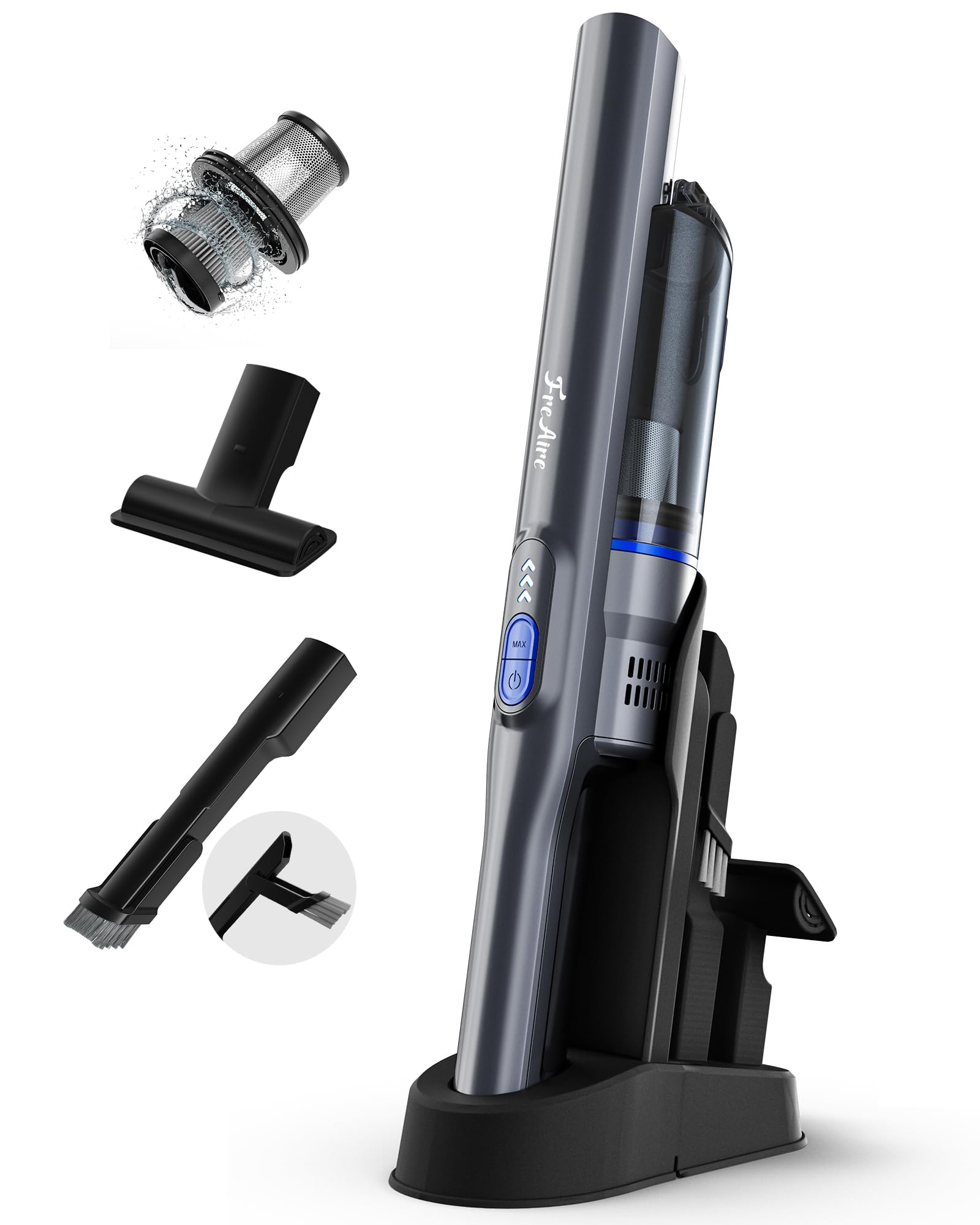 FreAire Cordless Handheld Vacuum Cleaner 20KPa Powerful Suction - Lightweight Portable Car Vacuum with Fast Charging Dock, 35 Min Runtime - Ideal for Home, Car, Pet Hair Cleaning & Quick Spills (Blue)
