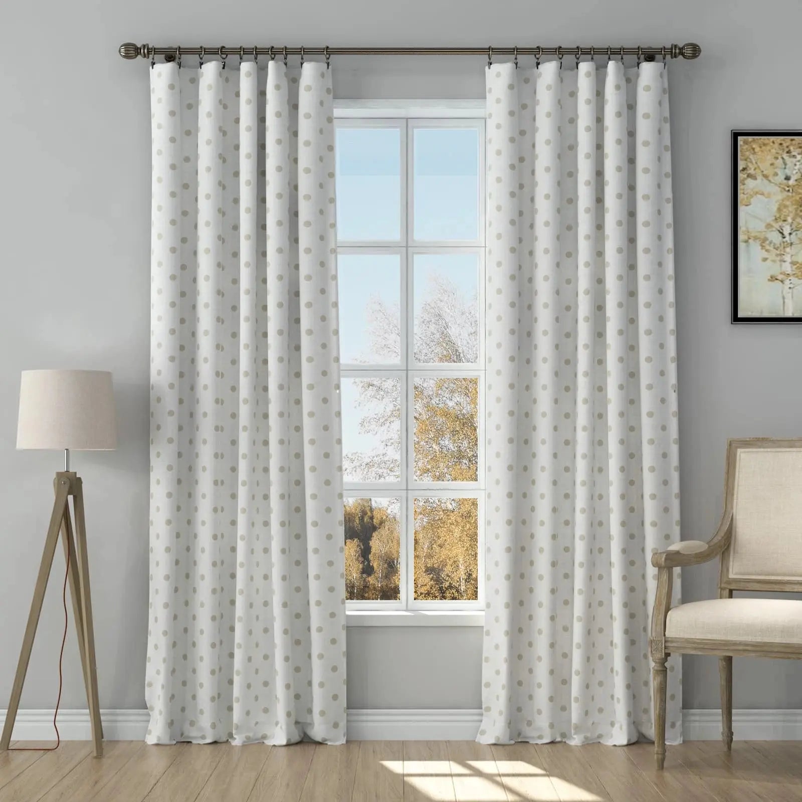 Stefana Silver Print Linen Curtains - Soft Top Blackout Drapes for Living Room & Bedroom Window Treatments