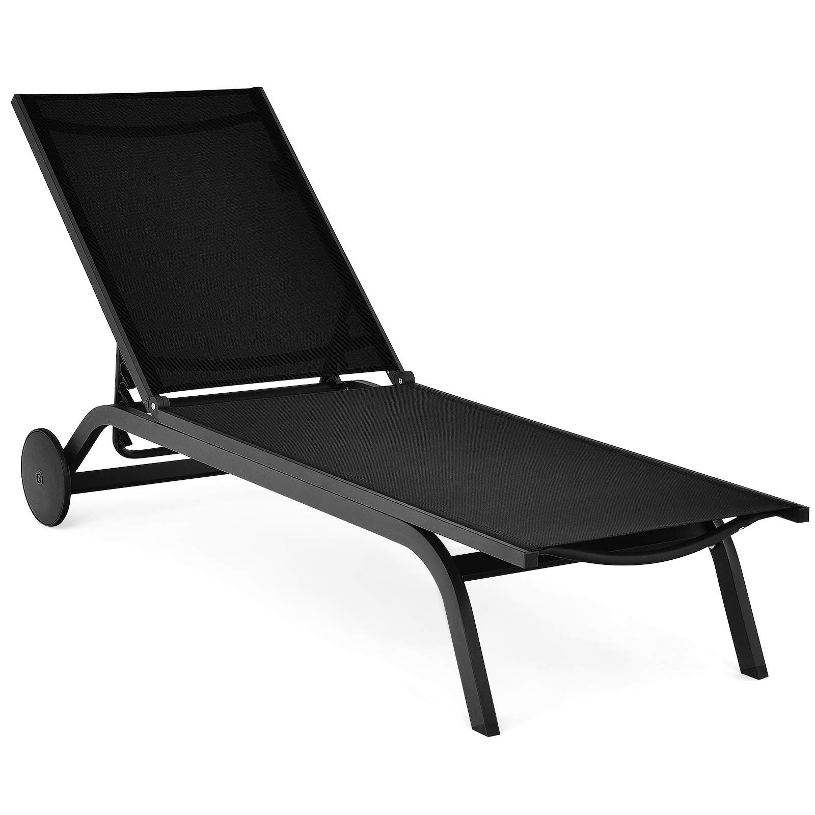 Giantex Outdoor Patio Chaise Lounge Chair - Adjustable 6-Position Recliner with Wheels, Aluminum Frame for Beach, Poolside & Sunbathing - Perfect for Backyard, Garden & Outdoor Relaxation (Black)