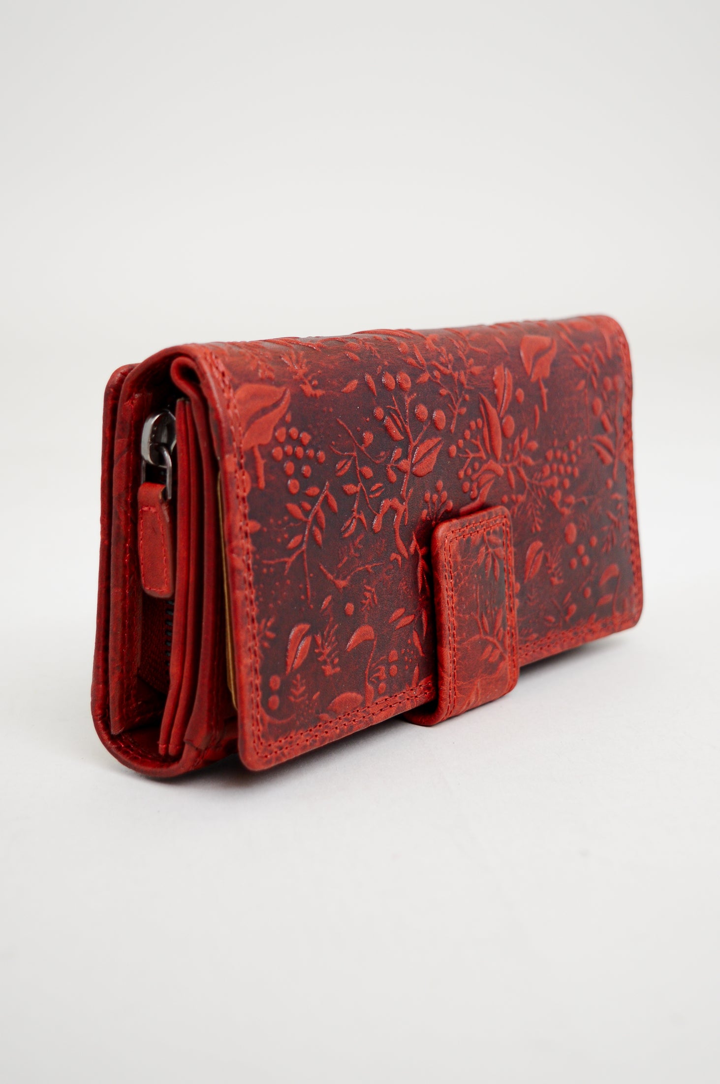 Adrian Klis 100 Flower Genuine Leather Wallet for Women - Stylish Red Floral Design RFID Blocking Bifold Wallet - Perfect for Everyday Use, Travel & Gift Giving