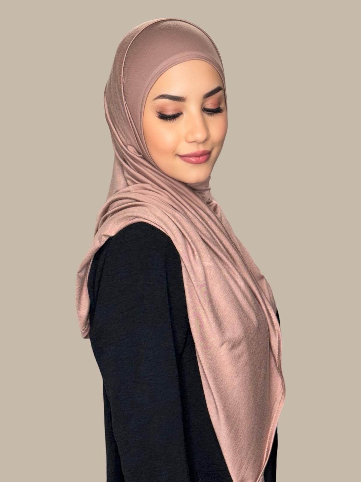 Pre-Sewn Jersey Hijab in Pale Taupe - Soft & Comfortable Muslim Headscarf for Daily Wear & Prayer