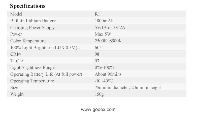 Godox R1 RGB Round LED Photography Light - Portable Continuous Lighting for YouTube, Vlogging, Studio & Product Photography