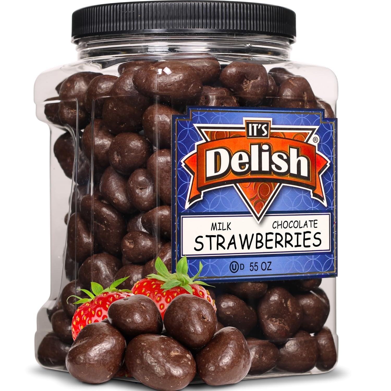 Premium Milk Chocolate Covered Dried Strawberries - 55oz Bulk Container - Sweet Snack for Parties, Gifts & Dessert Toppings