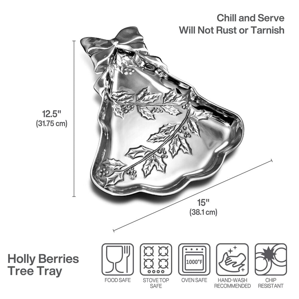 Holly Berries Christmas Tree Serving Tray - Holiday Party Platter for Cookies, Appetizers & Desserts - Festive Xmas Decor & Entertaining Tray for Home, Office & Holiday Gatherings