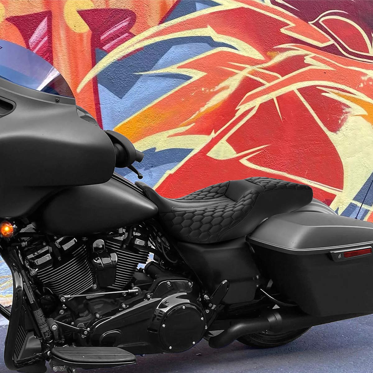 Premium One-Piece Motorcycle Seat for Harley Touring & Street Glide FLHX (2009-2023) - Comfortable Rider & Passenger Seat for Long Distance Cruising & Road Trips