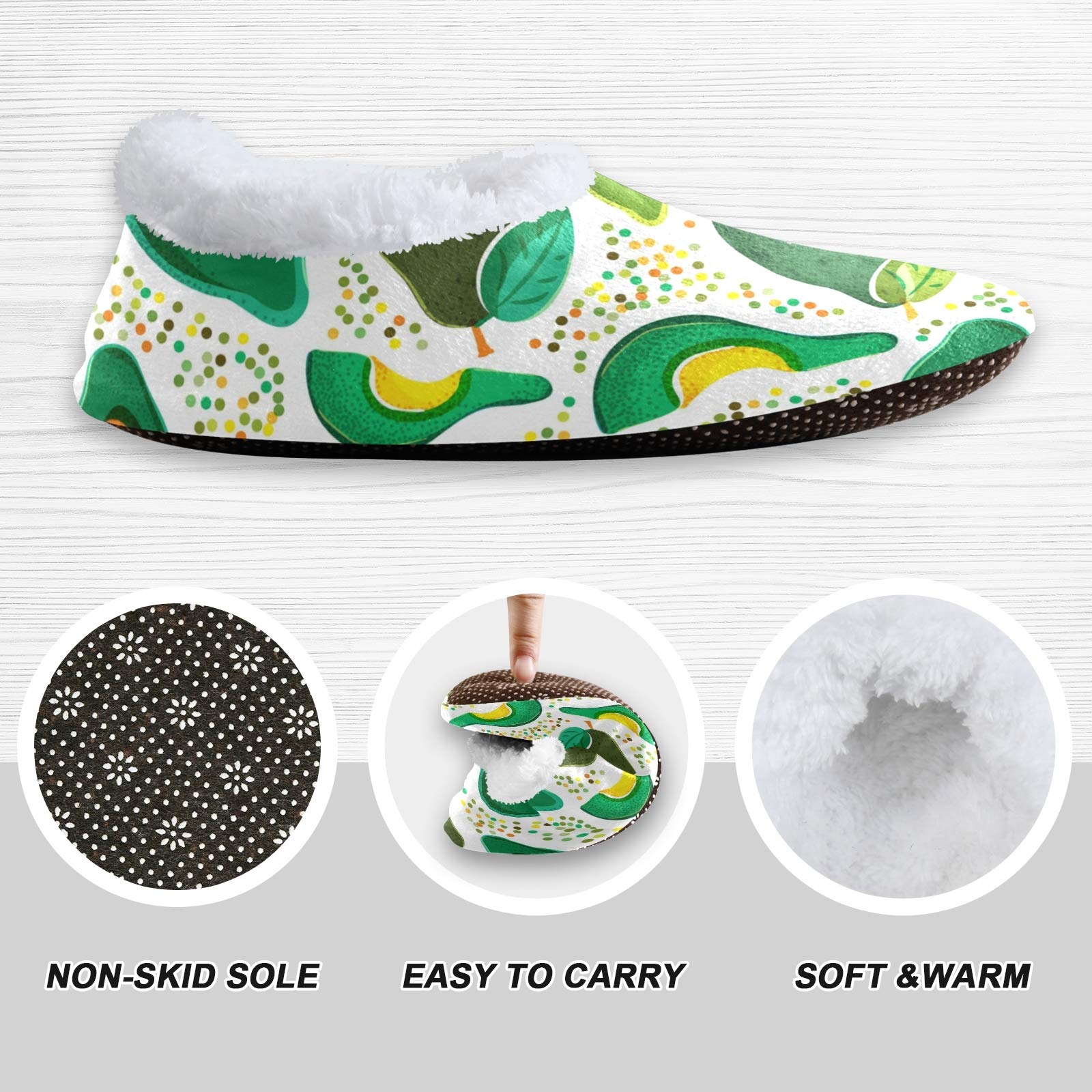 Women's Cozy Fleece House Slippers - Soft Green Avocado Coral Indoor Shoes for Women & Men, Non-Slip Home Footwear (US 5-6) - Perfect for Relaxing at Home, Lounging & Cold Winter Nights