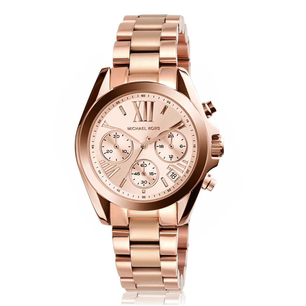 Michael Kors Bradshaw Women's Stainless Steel Chronograph Watch - Gold-Tone with Leather Band, Fashion Luxury Timepiece for Everyday Wear & Special Occasions