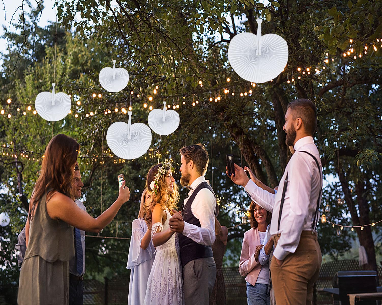 ZWIN 48 Pack White Blank Paper Fans with Plastic Handle - Bulk Wedding Party Favor, Guest Celebration Decoration, DIY Craft Fan for Bridal Shower, Birthday, Baby Shower & Summer Events