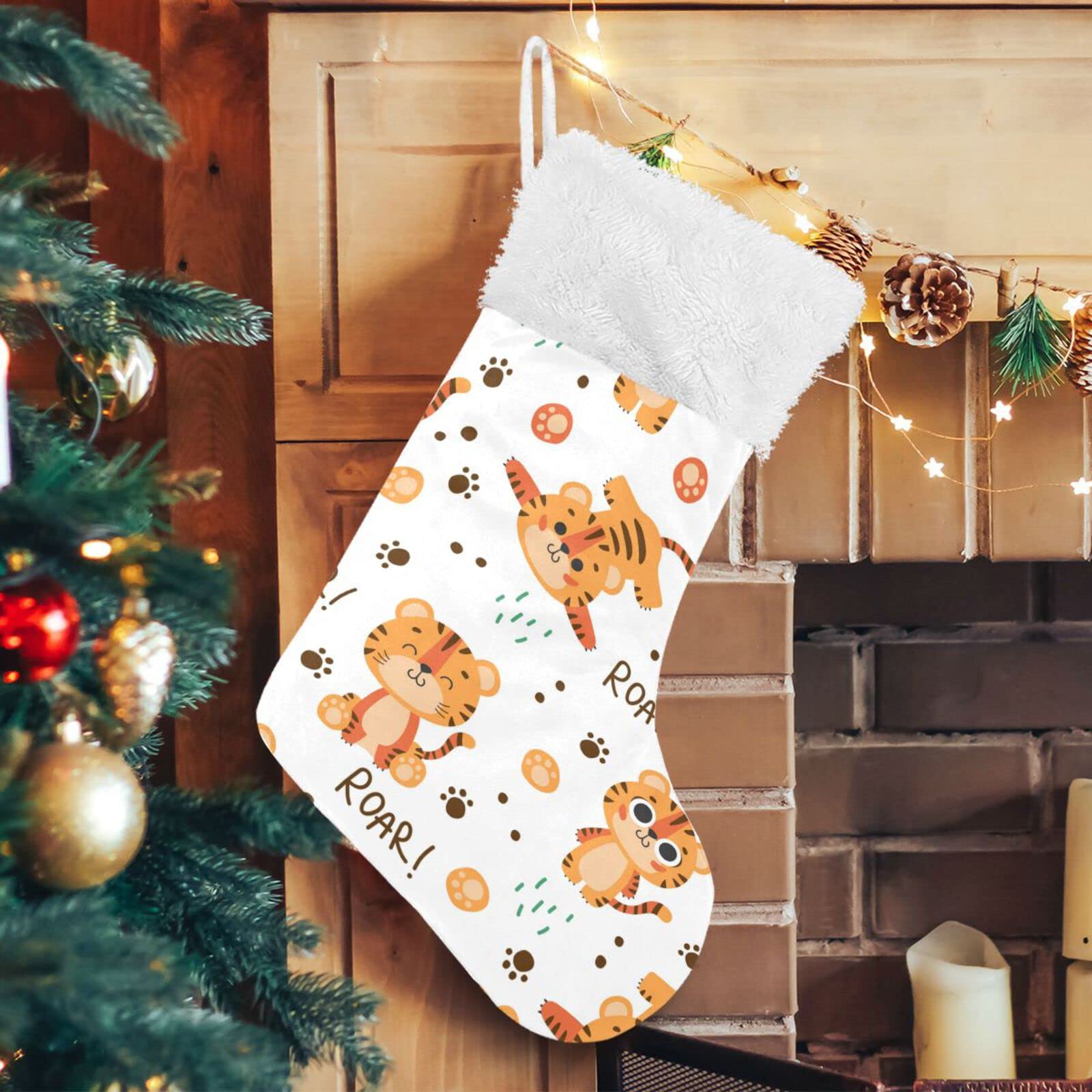 Kigai 1PCS Christmas Stockings - 18 Inch Large Cute Tiger Xmas Stocking for Fireplace Decorations, Holiday Party & Family Gift Exchange | Perfect for Christmas Tree, Mantel Decor and Festive Home Decor