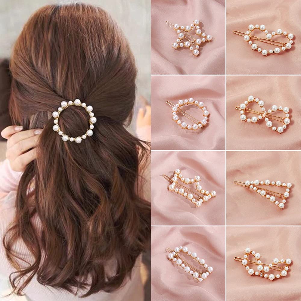 APSAMBR - 2PC Fashion Bow-Shaped Geometric Hollow Pearl Hair Clips | Korean Metal Barrettes for Women & Girls | Elegant Hair Accessories for Weddings, Parties & Daily Styling