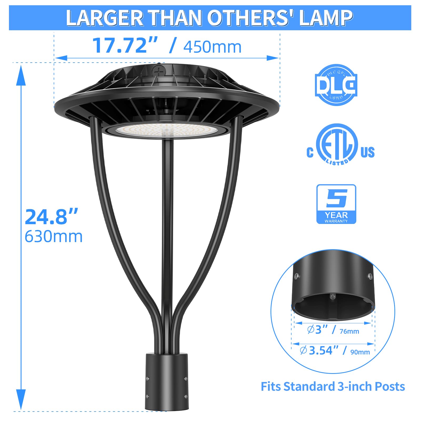 2 Pack 100W LED Post Top Lights with Photocell - 14,000LM 5000K Daylight Outdoor Pole Light - IP65 Waterproof LED Street & Area Lighting for Garden, Driveway, Yard, Patio - ETL Certified for Safety