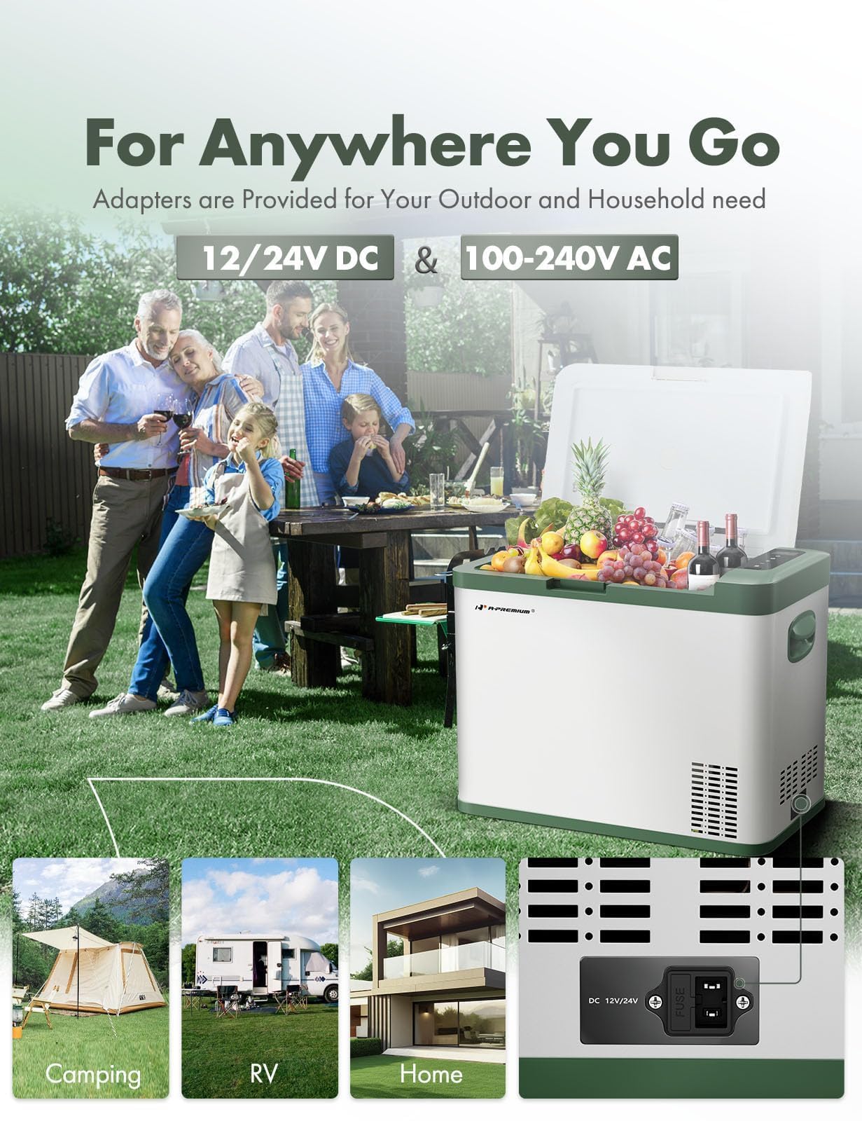 Premium 37QT/34.9L Portable Car Refrigerator Freezer Cooler -4°F~68°F, 12V/24V DC & 110V/240V AC Fast Cooling for Truck, RV, Camping, Road Trips, Home Party & Outdoor Adventures - Perfect for Picnics, Beach Days & Tailgating