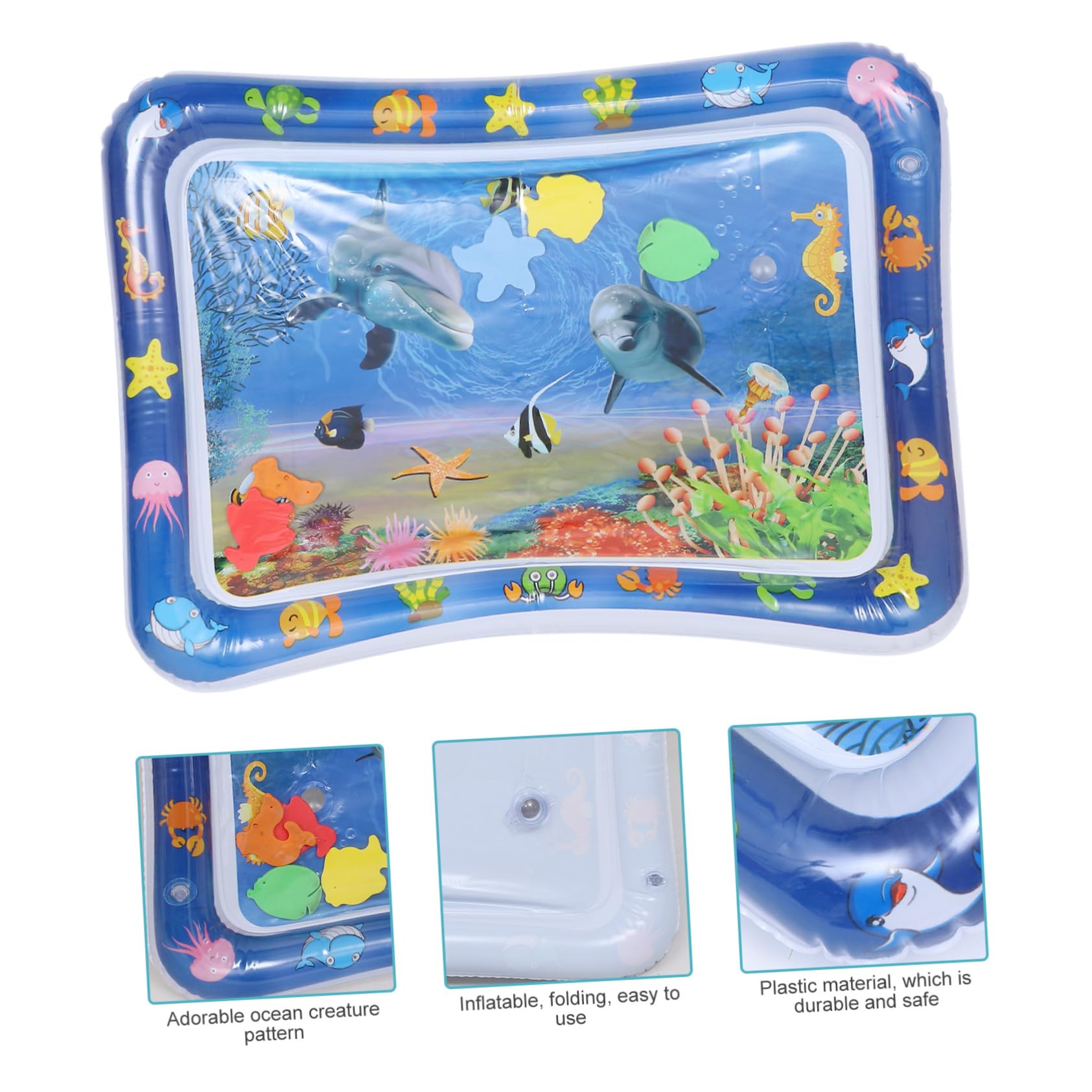 iBasenice 3-Piece Water Cushion Tummy Time Fish Play Mat - Soft & Safe Baby Activity Mat for Crawling & Learning - Blue Plastic Toy for Newborns & Infants - Perfect for Nursery, Playtime & Sensory Development