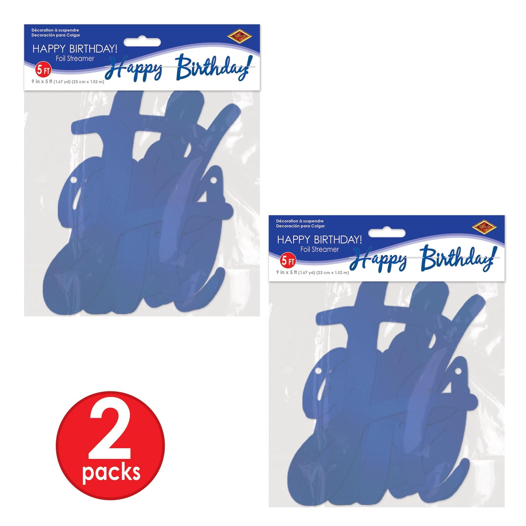 12 Pack Blue Foil Happy Birthday Party Streamers - Decorative Party Supplies for Birthday Celebrations, Baby Showers & Special Events