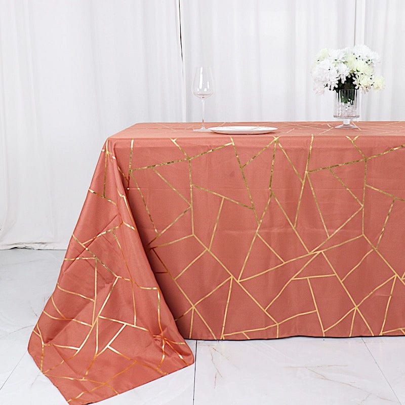 90x132 Inch Polyester Rectangular Tablecloth with Metallic Geometric Design - Perfect for Dining Tables, Parties, and Special Events