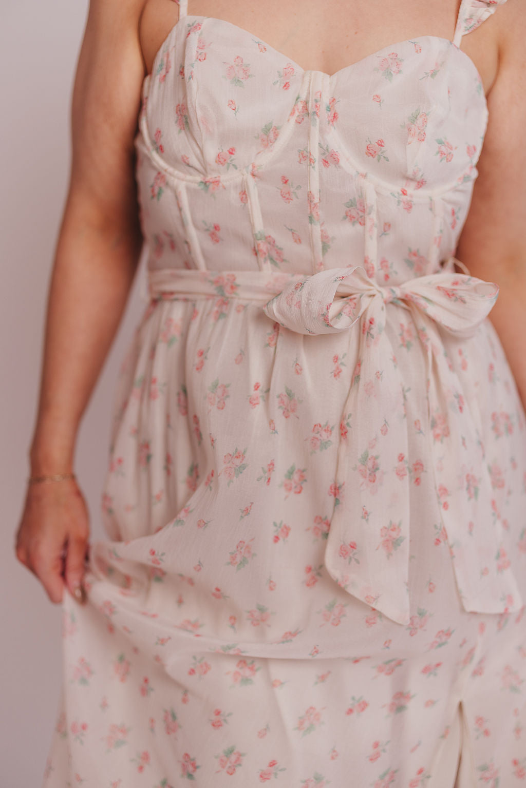 Rosamund Bustier Style Maxi Dress - Floral Blush Pink Women's Plus Size Dress (S-3XL) | Perfect for Weddings, Parties & Summer Vacations
