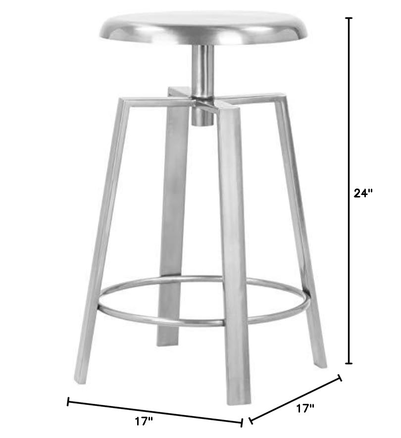 Premium Silver Iron Counter & Bar Stool Set of 2 - Modern Kitchen Island & Breakfast Bar Stools - Durable Metal Barstools for Home, Cafe & Restaurant Use