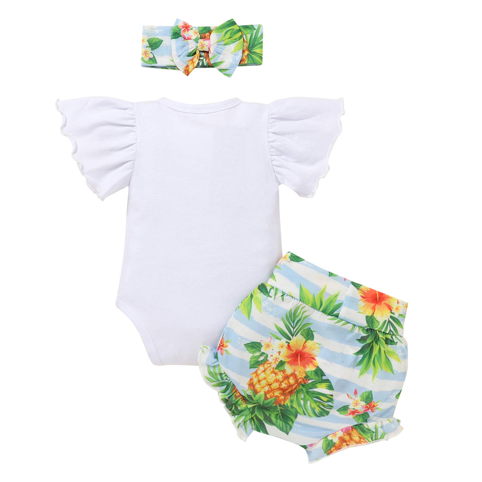 Adorable Baby Girls Summer Outfits - Ruffle Sleeve Floral Romper with Matching Shorts & Headband Set | Perfect for Beach, Birthday Parties & Family Photos