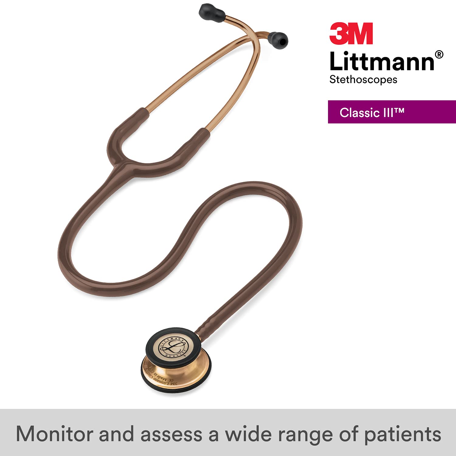 3M Littmann Classic III Monitoring Stethoscope - 5809 Model with 2X Louder Sound, Lightweight Design & Stainless Steel Chestpiece - 27