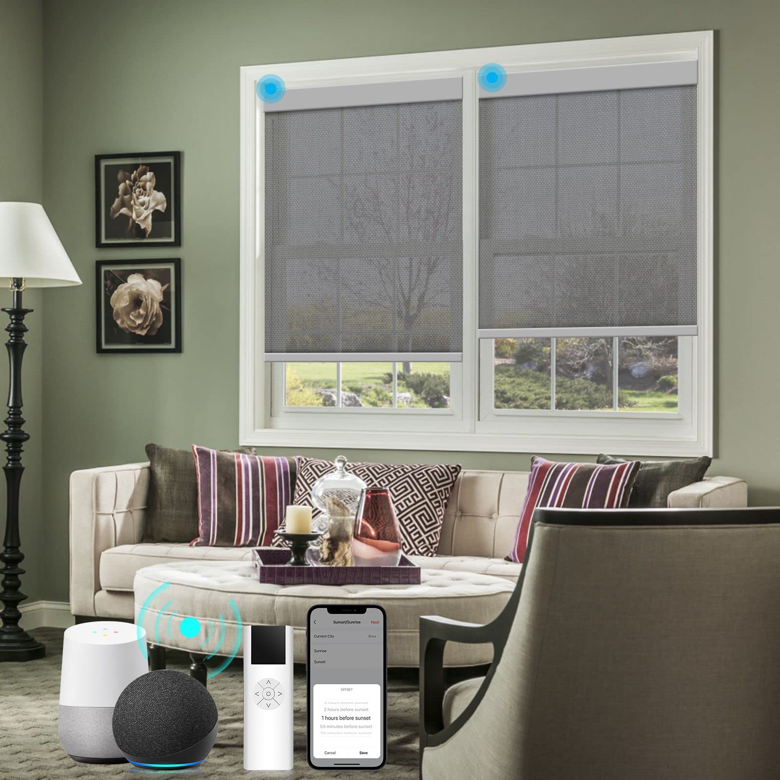 Smart Motorized Roller Shades - Light Filtering & Thermal Insulated Window Blinds for Bedroom, Office, Kitchen | Easy Installation & Custom Sizing | Perfect for Home Automation & Energy Efficiency