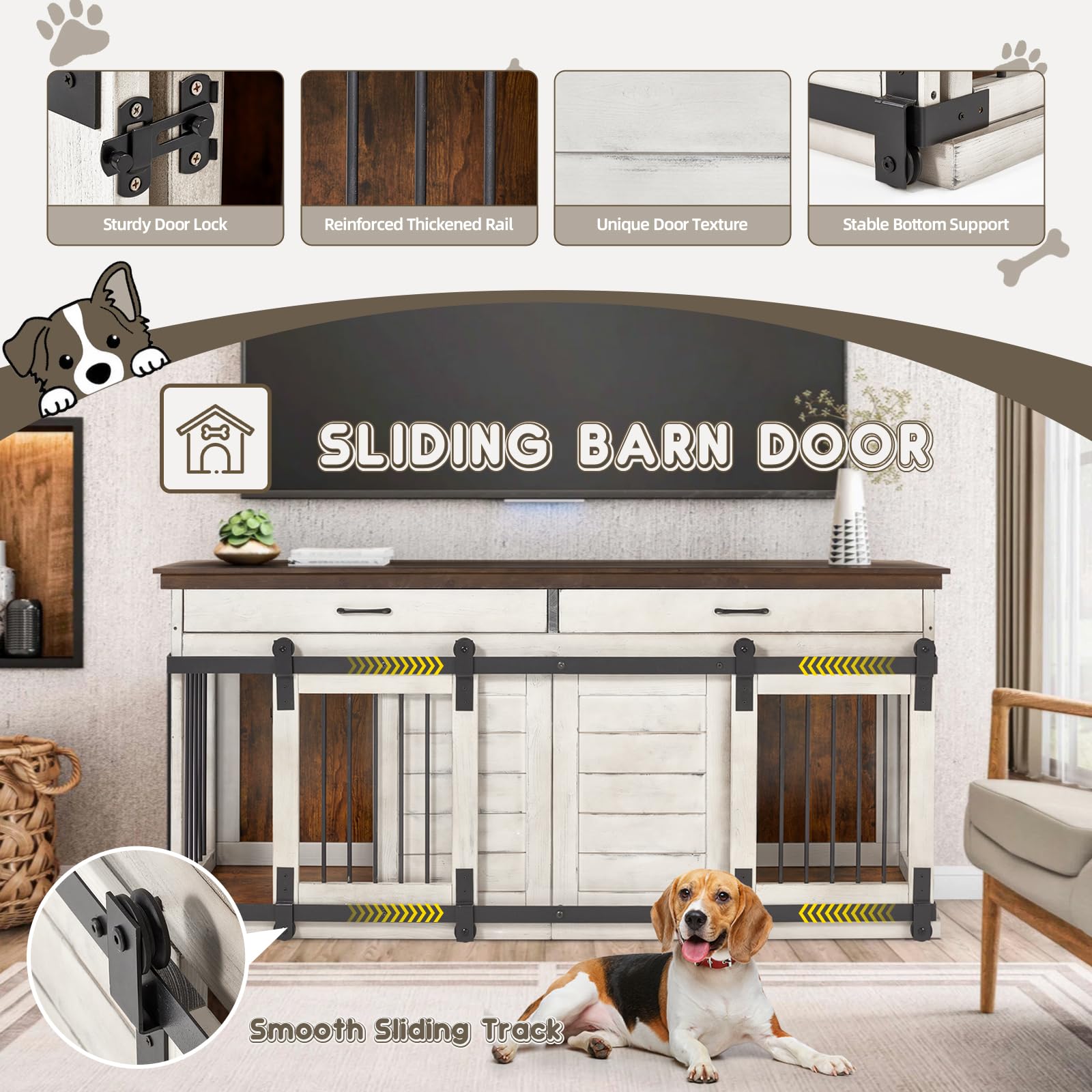 Erinnyees Solid Wood Dog Crate Furniture - 72.4