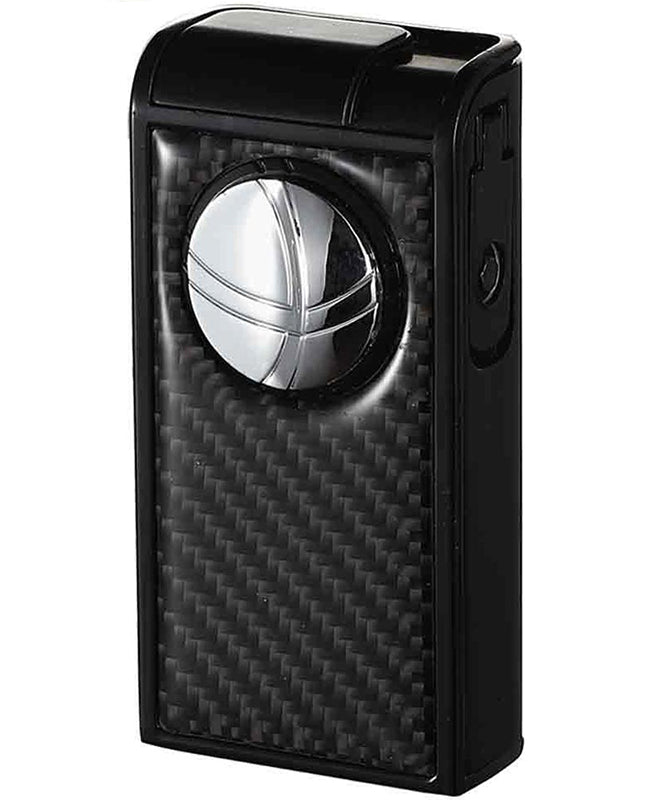 Premium Infinity Black Carbon Fiber Double Torch Lighter - Windproof Refillable Butane Lighter for Cigars, Candles, Camping & Outdoor Adventures