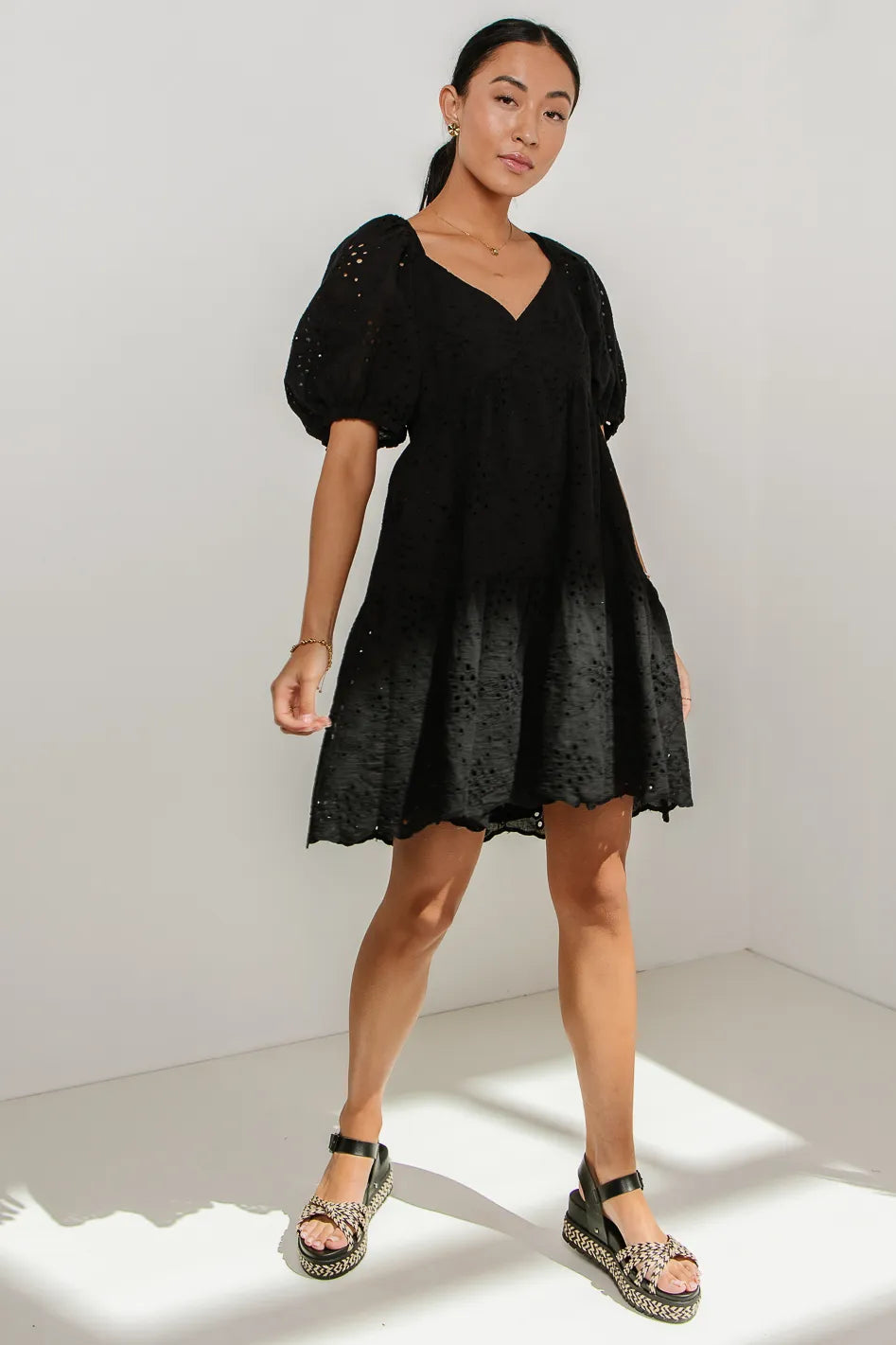 Jaime Eyelet Mini Dress in Black - Flirty & Feminine Summer Outfit for Parties, Dates & Beach Vacations | Final Sale