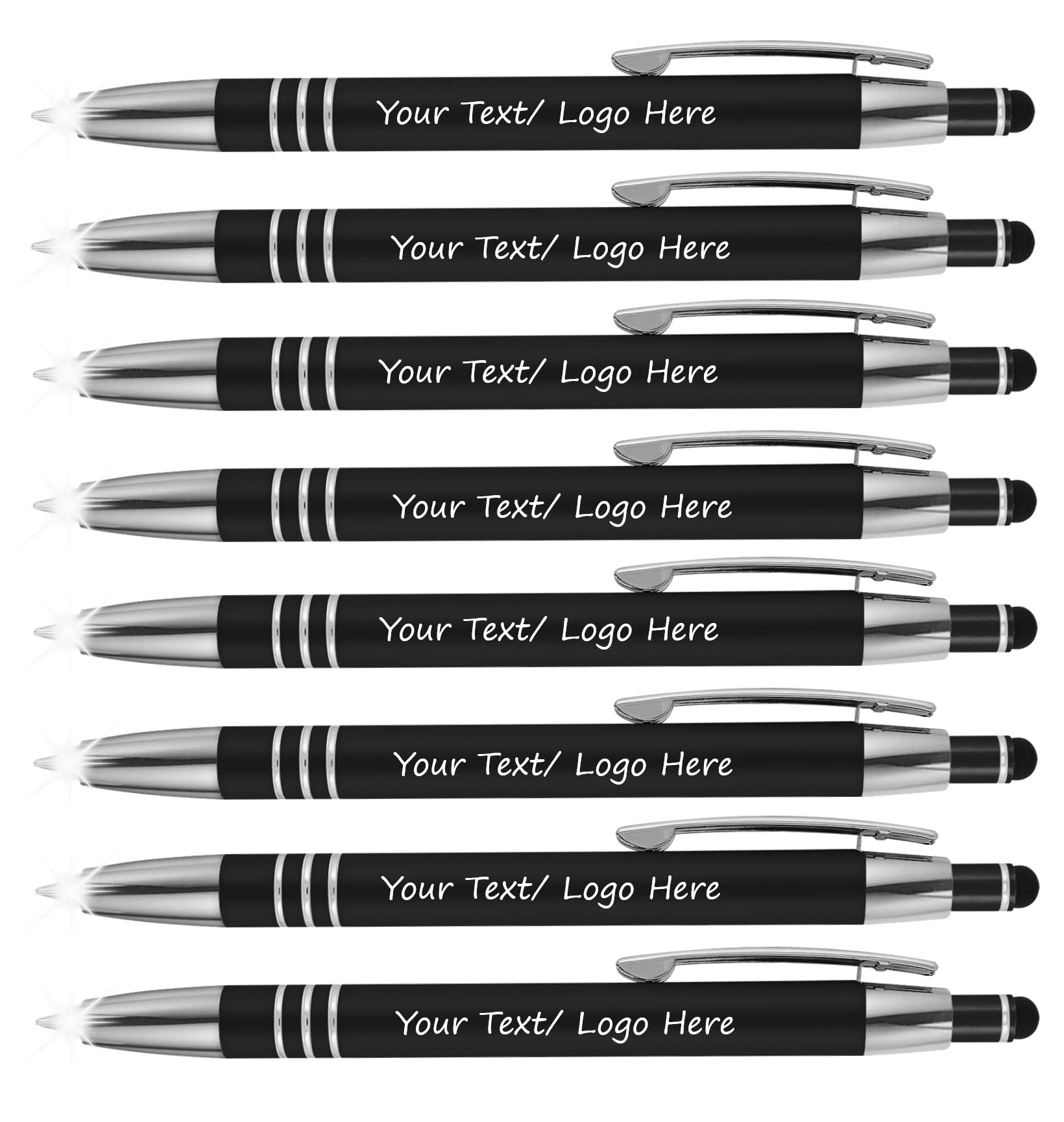 Custom Printed Promotional Pens - 100 Pack Bulk Order - 3-in-1 Luxury Metal Ballpoint Pen with LED Flashlight & Touchscreen Stylus - Perfect for Corporate Gifts, Trade Shows & Office Use