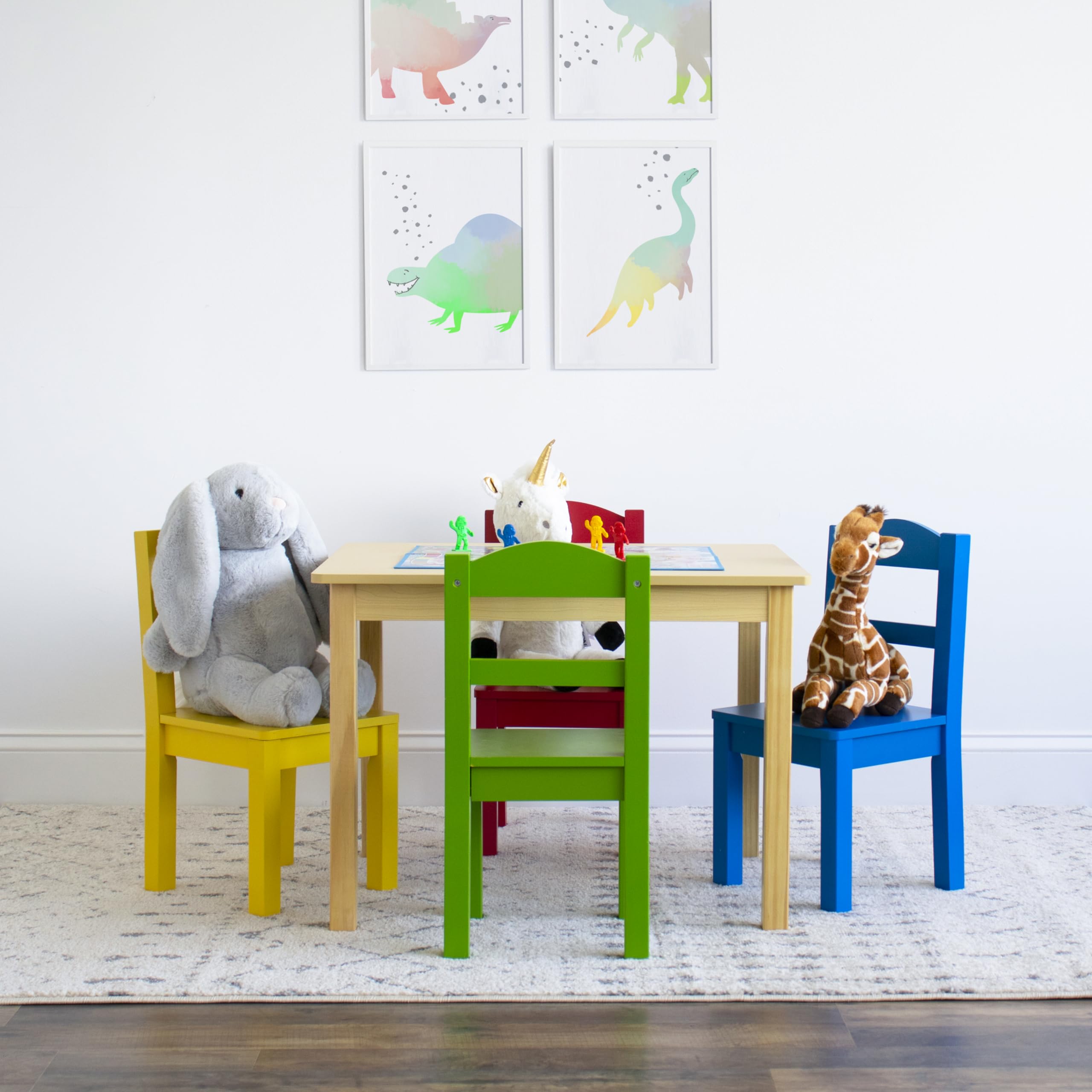 Humble Crew Kids Wooden Table and 4 Chairs Set - Natural/Primary Toddler Activity Table for Arts, Crafts & Snack Time - Sturdy & Durable Children's Furniture for Playroom, Preschool & Home Learning