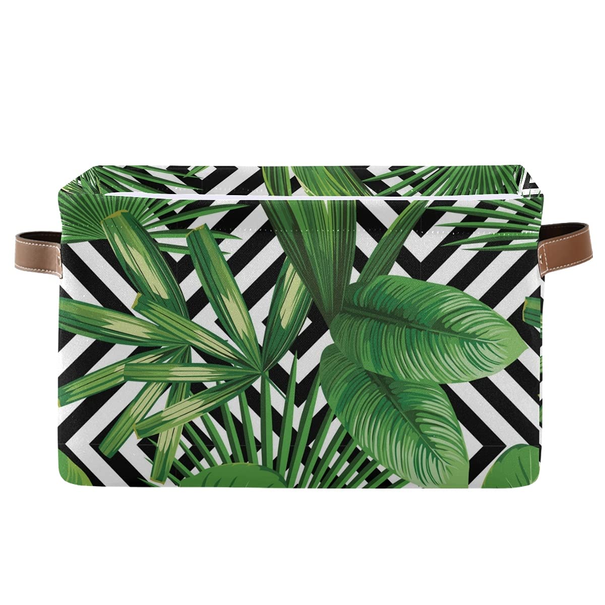 AUUXVA Tropical Palm Leaves Geometric Storage Bins - 2 Pack Collapsible Storage Baskets with Handles for Closet, Nursery, Bedroom & Office | Summer Jungle Plant Decor Rectangle Storage Box for Home Organization