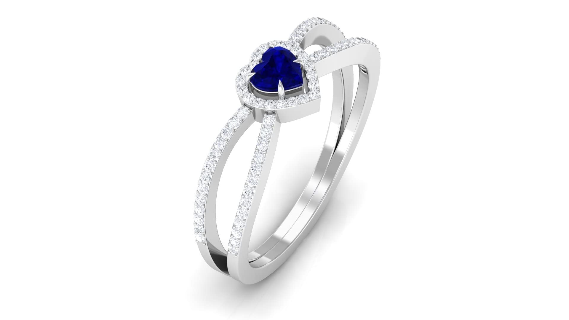 0.50 CT Blue Sapphire and Diamond Engagement Ring - 4mm Heart Shape Natural Sapphire in 14K Solid Gold - Split Shank Design with Diamond Accents - Perfect for Proposals, Anniversaries & Romantic Gifts