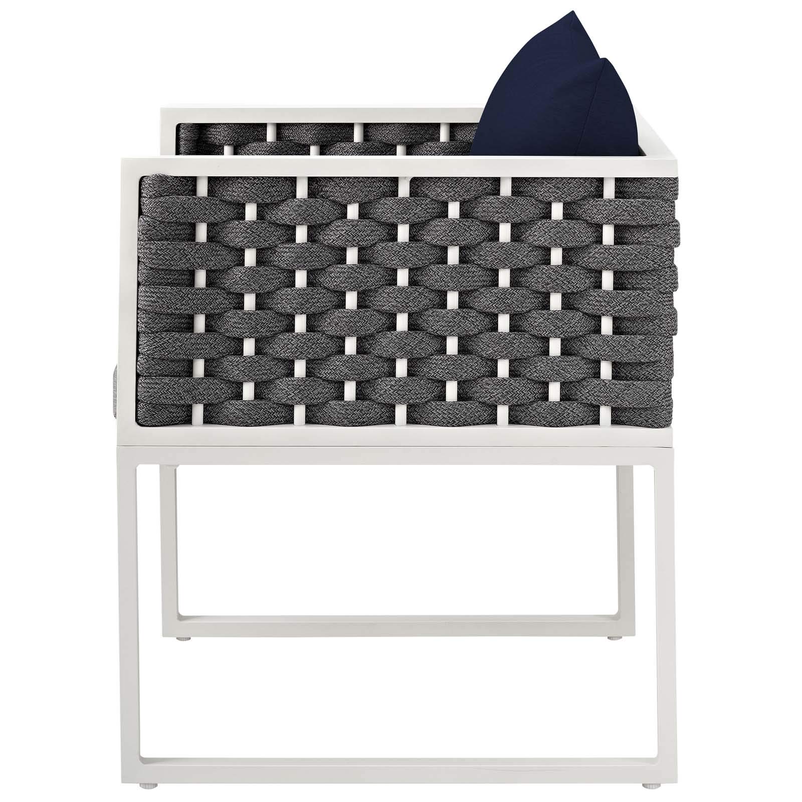 Modern Outdoor Patio Furniture Set - 5-Piece Aluminum Dining Chairs & Table with Weather-Resistant Navy Blue & White Fabric for Backyard, Garden, Poolside or Deck