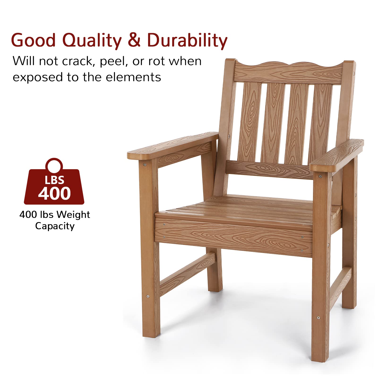 Stoog All-Weather Patio Chair - 400 lbs Weight Capacity - Real Wood Look Outdoor Furniture for Deck, Pool & Backyard - Perfect for Relaxing in Garden or by Swimming Pool
