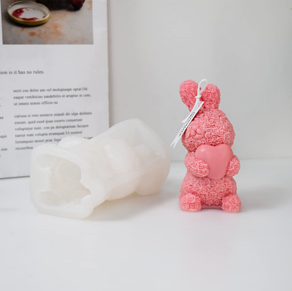 3D Rose Rabbit Candle Silicone Mold for DIY Candles, Wax, Soap, Resin Crafts - Perfect for Home Decor, Wedding Favors & Gift Making