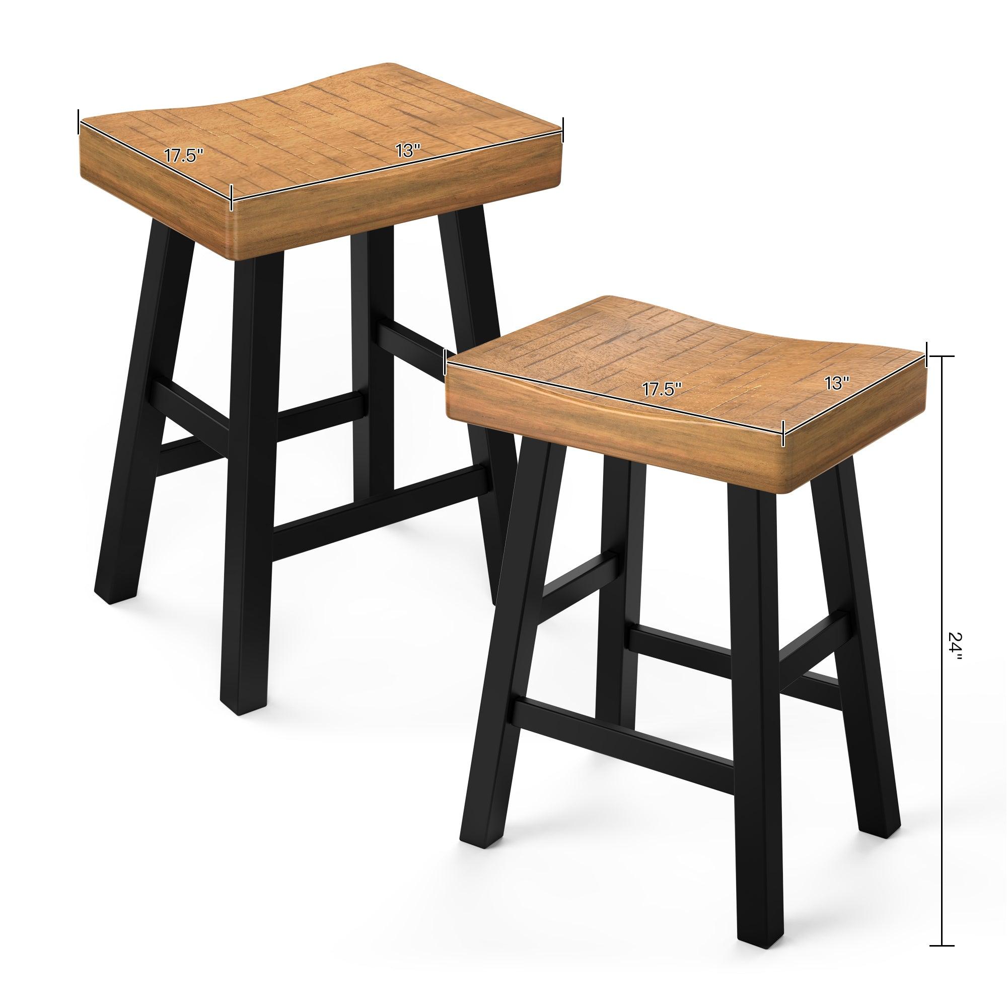 Set of 2 Farmhouse Solid Wood Bar Stools - Backless Saddle Seat Counter Height Chairs for Kitchen Island, Breakfast Nook & Home Office - Perfect for Rustic Decor, Dining & Small Space Living