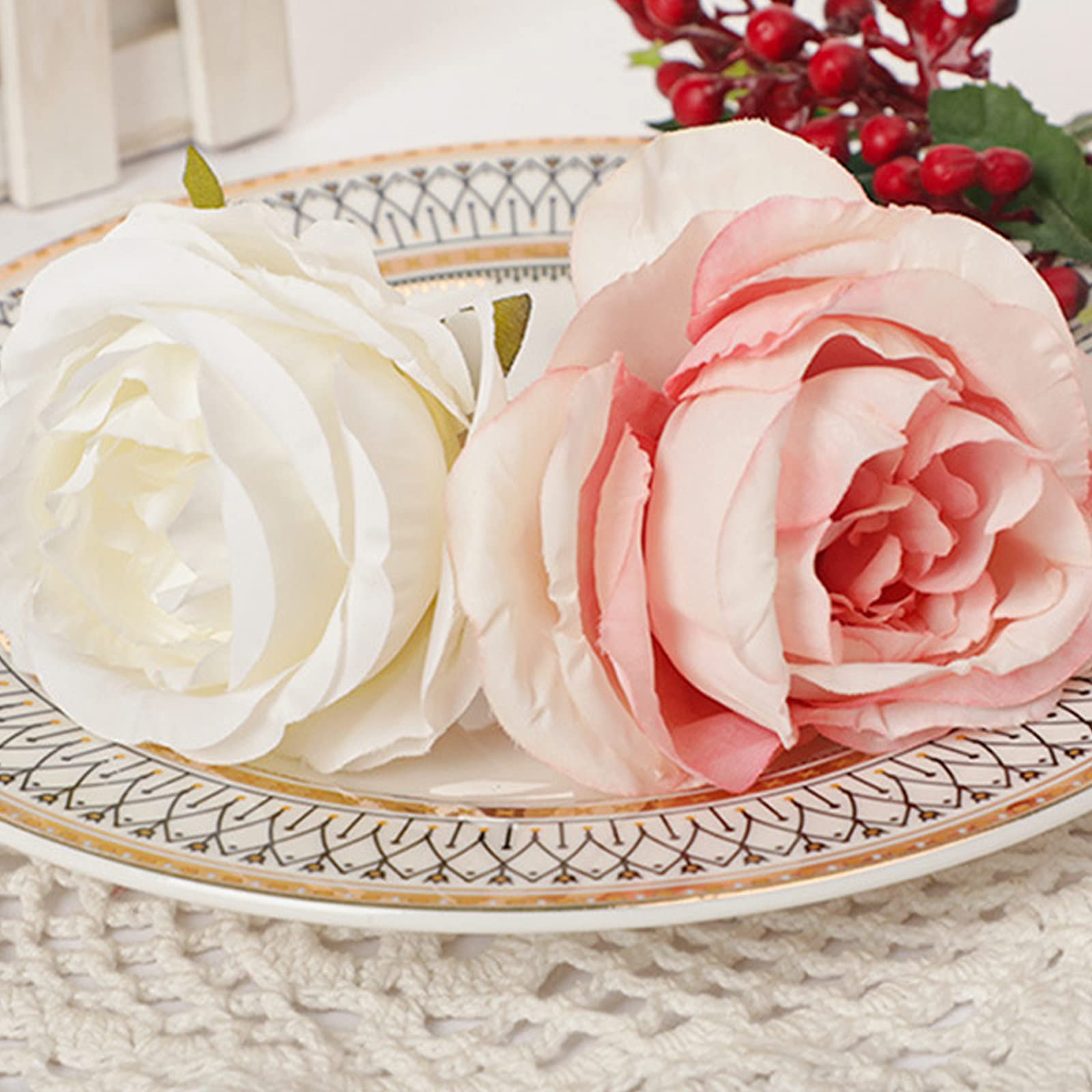 Handmade Silk Rose Napkin Rings Set of 4 - Pearl Decor Floral Napkin Holders for Wedding, Valentine's Day, Banquet, Christmas & Birthday Party - Elegant Table Setting for Romantic Dinners & Special Occasions