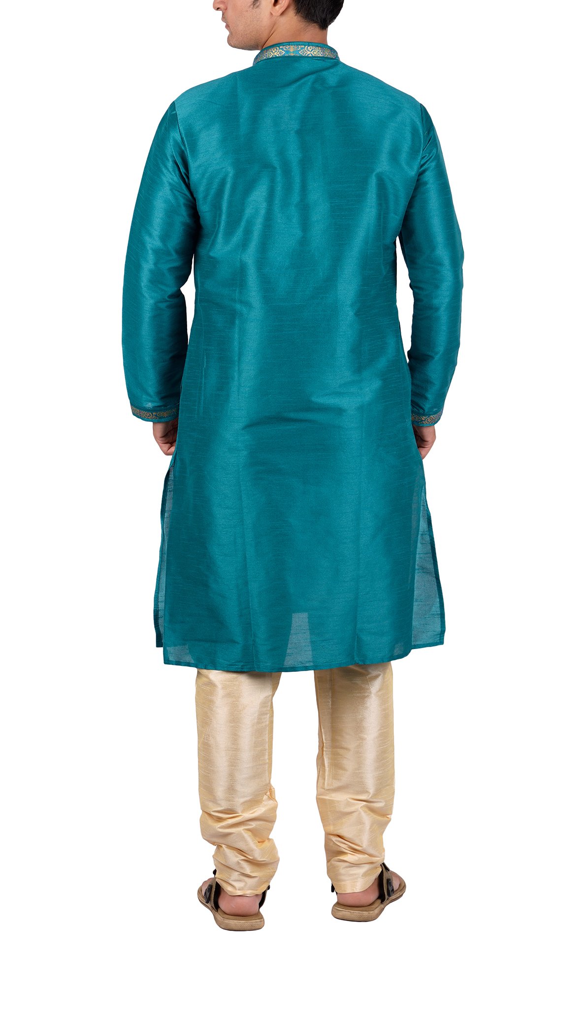 Premium Maharaja Men's Raw Silk Kurta Pyjama Set - Sea Green Ethnic Wear [MSKP006-42] | Traditional Indian Festive Outfit for Weddings, Diwali & Special Occasions