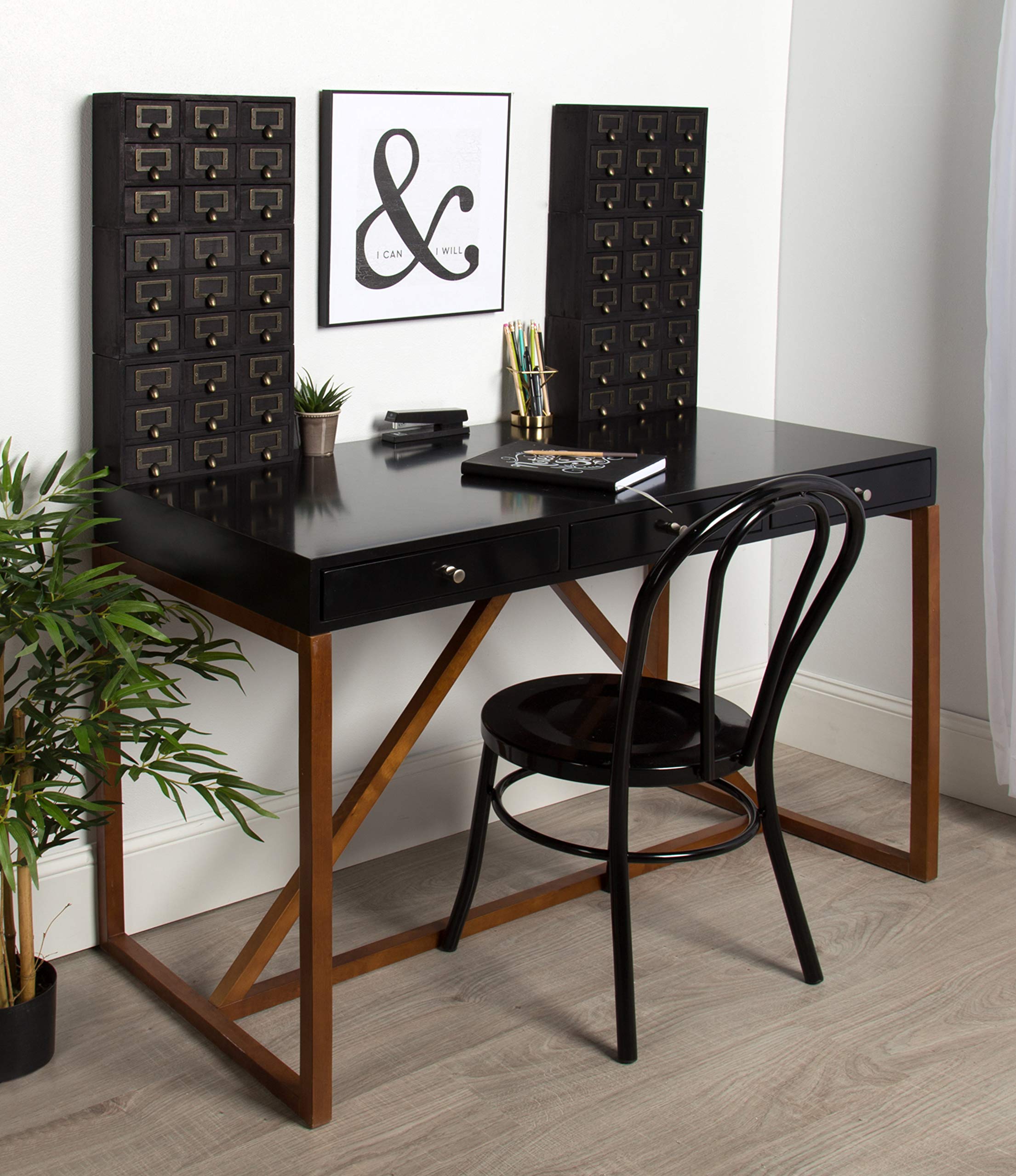 Kate and Laurel Apothecary Wood Desk Drawer Set - 9 Drawers Rustic Black Organizer for Home Office, Craft Room & Bedroom Storage