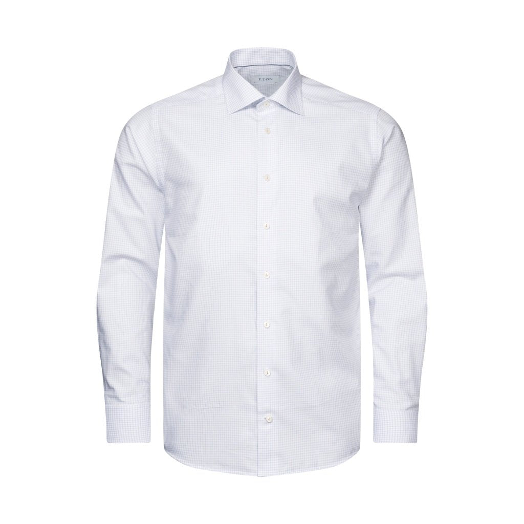 ETON Men's Check Cotton Tencel Dress Shirt - Slim Fit Single Cuff Business Casual Shirt in Light Purple | Perfect for Office, Weddings & Formal Events