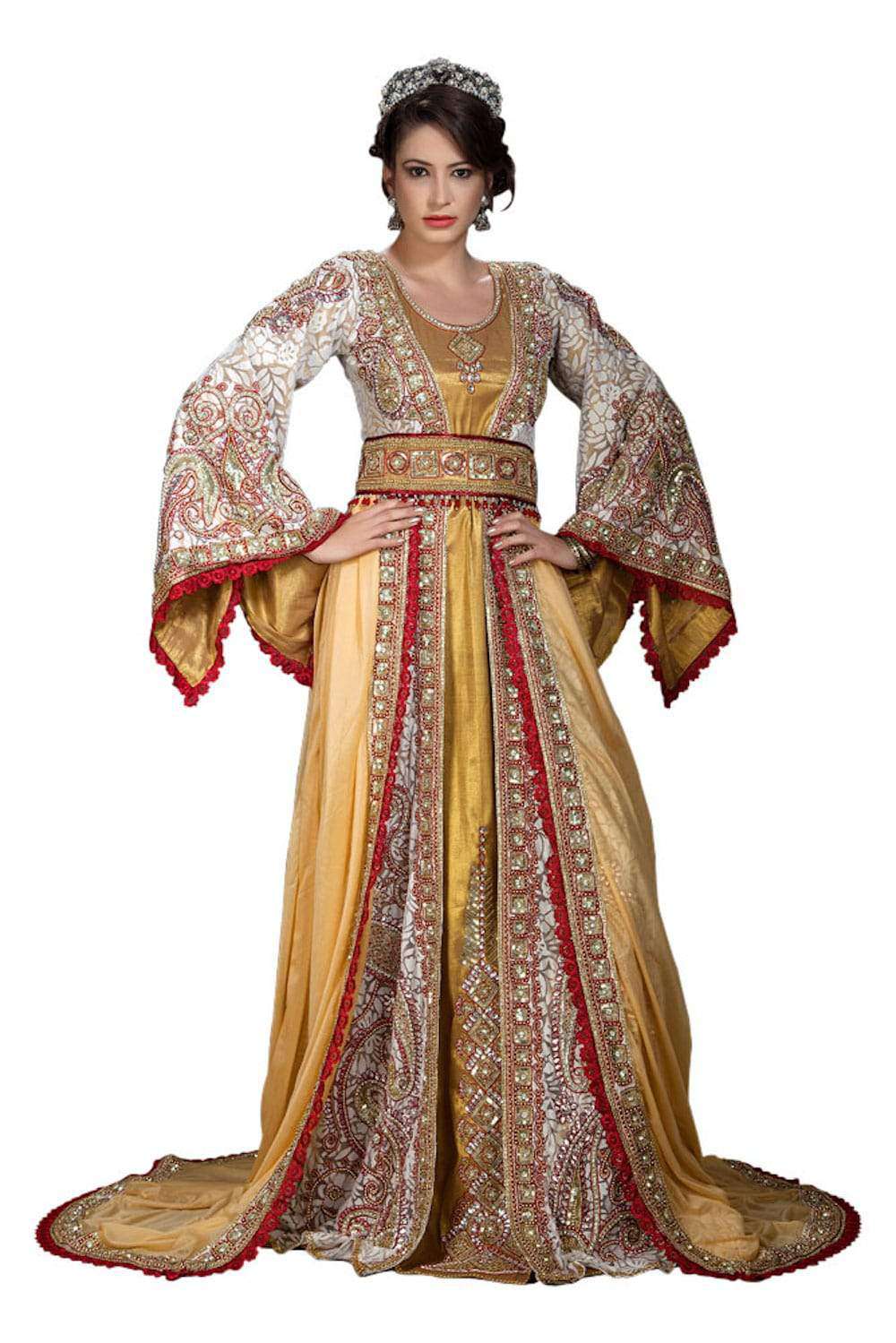 Exclusive Beige Moroccan Kaftan for Wedding with Bell Sleeves - Elegant Bridal Dress for Boho, Beach & Destination Weddings