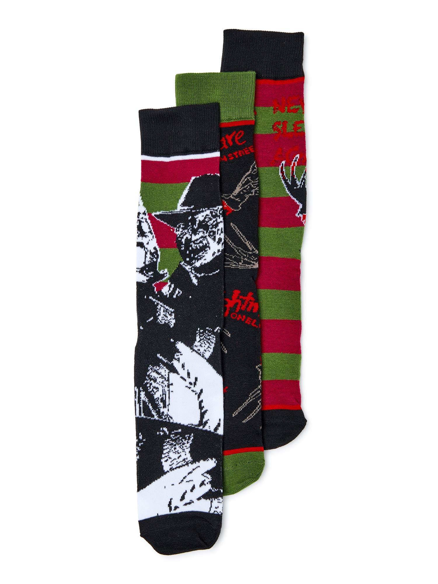 Freddy Krueger Nightmare on Elm Street Men's 3-Pack Horror Movie Crew Socks - Perfect for Halloween Costumes, Cosplay & Horror Fans