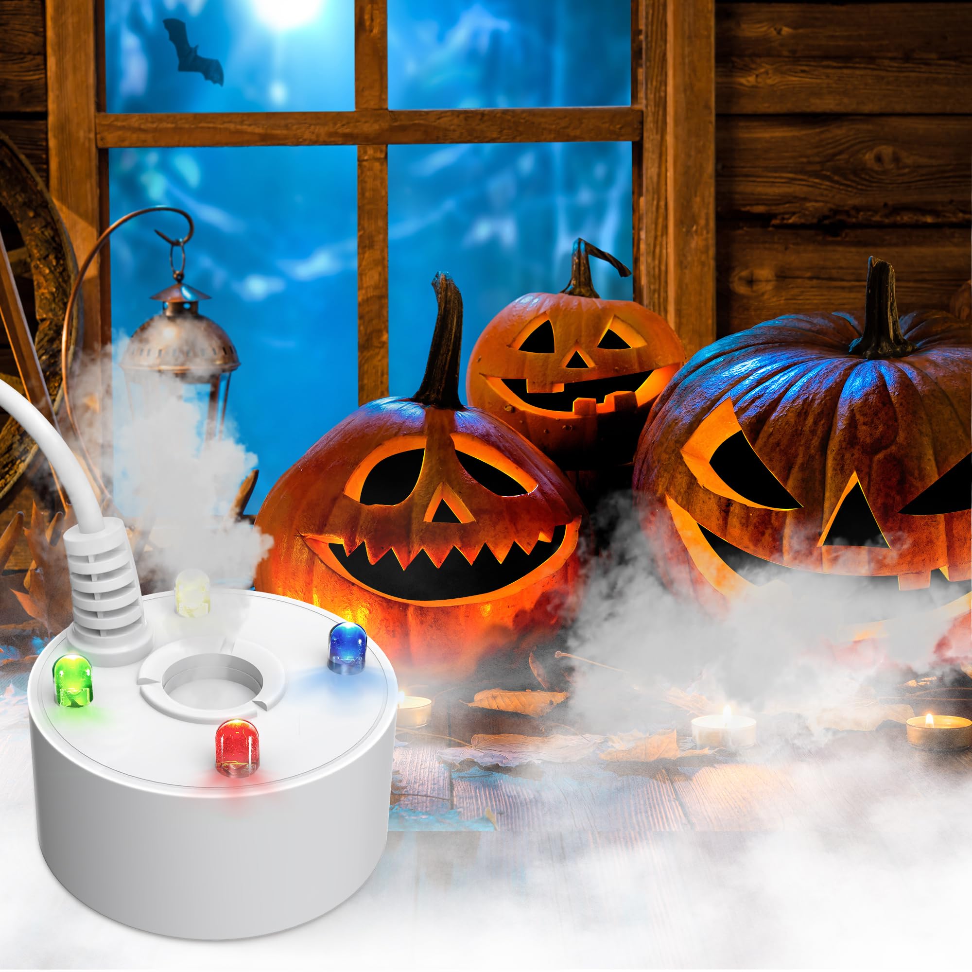 Mini Fountain Mister with 4 LED Lights - Indoor/Outdoor Fogger & Halloween Cauldron Mist Maker (White) | Perfect for Home Decor, Garden Parties, and Spooky Halloween Displays