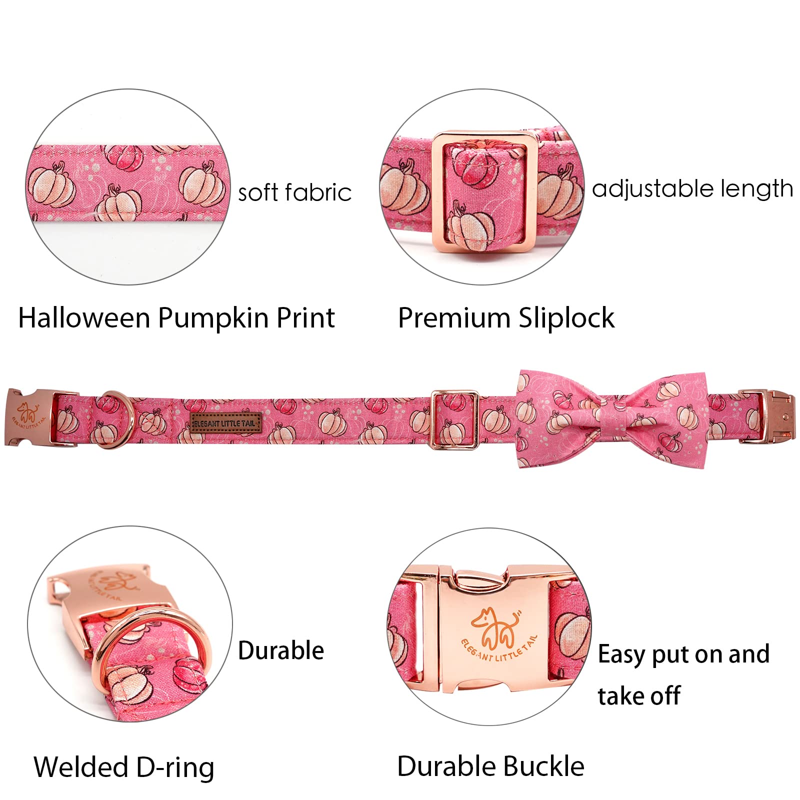 Elegant Bow Dog Collar with Adjustable Bowtie - Halloween Pumpkin Pet Collar for Small Medium Large Dogs | Perfect for Costume Parties, Pet Photos & Special Occasions