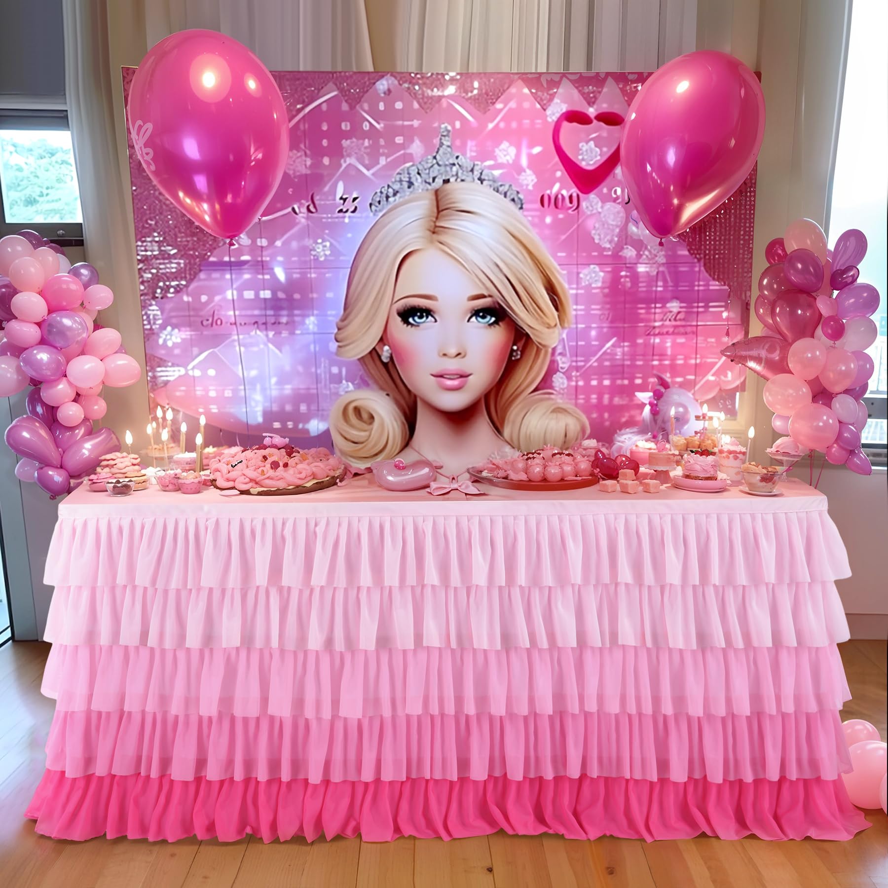 9ft Pink Tutu Tulle Table Skirt for Rectangle & Round Tables - Elegant Chiffon Tablecloth for 1st Birthday, Baby Shower, Girls Party & Wedding Decor - Ruffled Cake Dessert Table Skirting - Perfect for Birthday Parties, Bridal Showers & Special Events