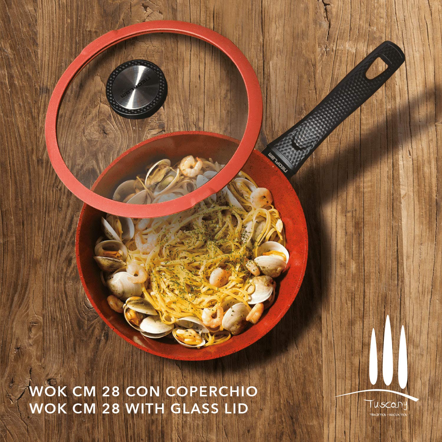 Classe Italy Tuscany Linea 28cm Non-Stick Wok - 5-Layer Natural Coating, PFOA & PTFE Free, Induction & Gas Stove Compatible - Perfect for Stir-Frying, Sautéing & Asian Cooking