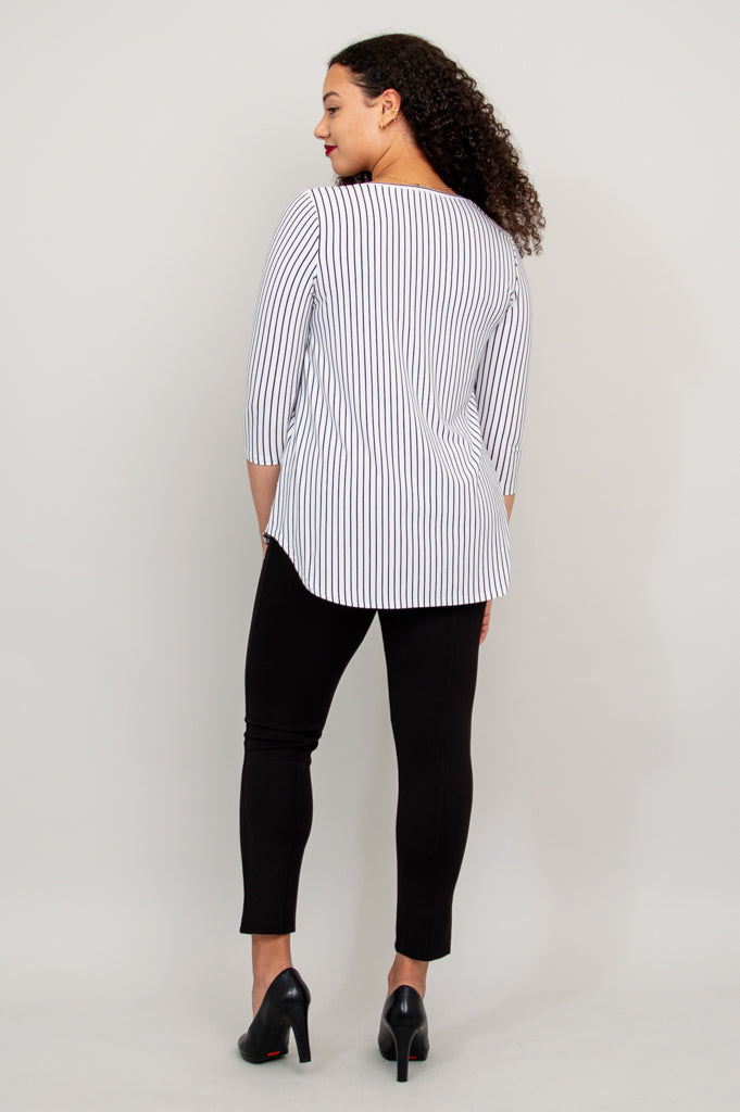 Jazz 3/4 Sleeve Top for Women - White & Black Small Stripe Bamboo Viscose Blouse - Breathable & Comfortable Summer Tops - Perfect for Casual Wear, Office Outfits & Date Nights