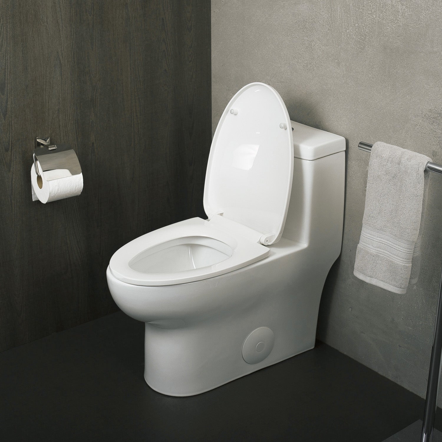 DAX One Piece Oval Toilet with Soft Closing Seat | Dual Flush High Efficiency Water Saving | White Porcelain Bathroom Toilet | 28 3/4 Inch Height (BSN 76) | Perfect for Modern Homes & Small Bathrooms