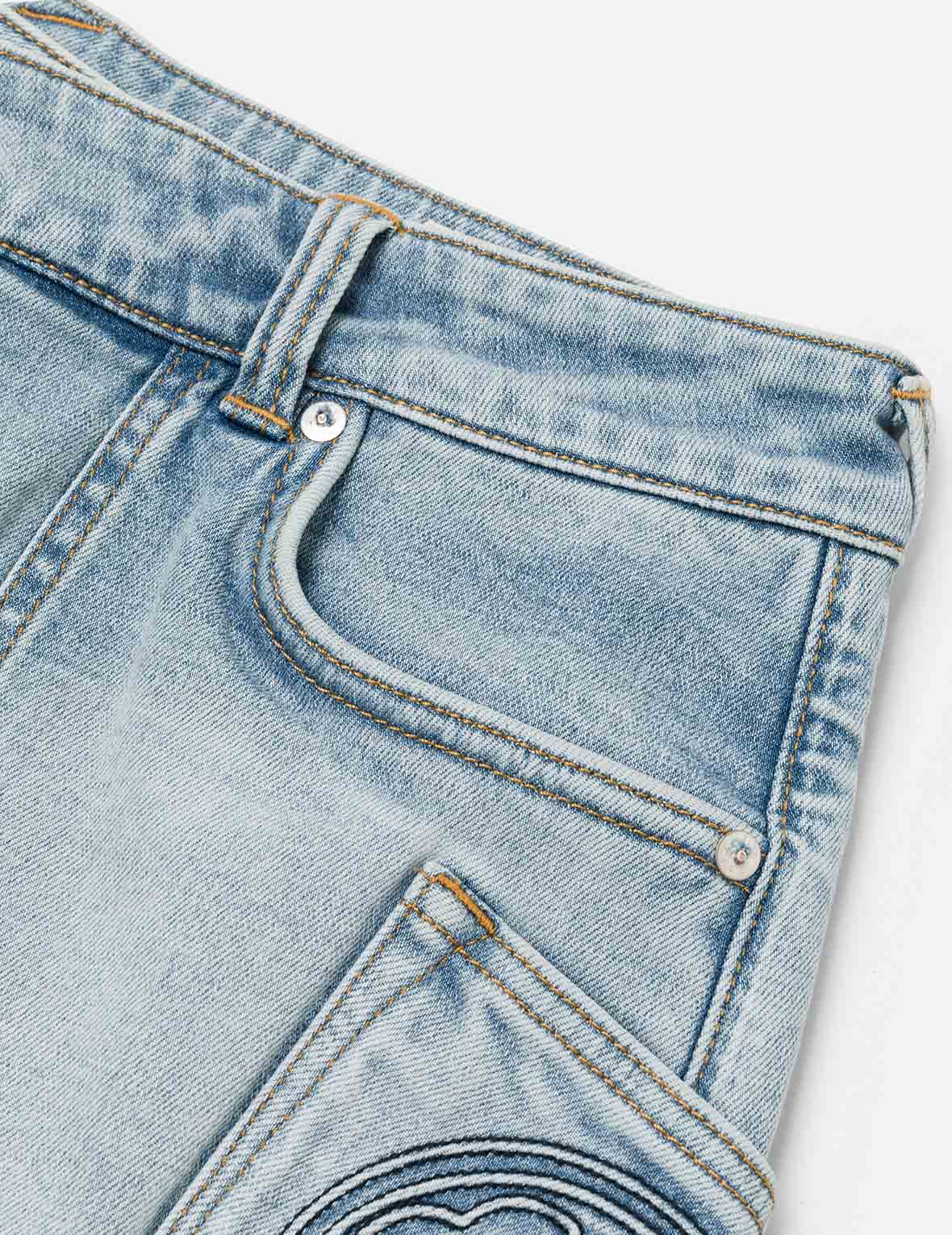 Kamon & Logo Embroidery Denim Skorts for Women - High Waist Stretch Regular Fit Skirt Shorts - Casual Summer Outfits, Beachwear & Street Style Fashion