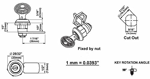 Mini Cam Lock Keyed Alike for Cabinets & Drawers - Secure Mailboxes & Desks